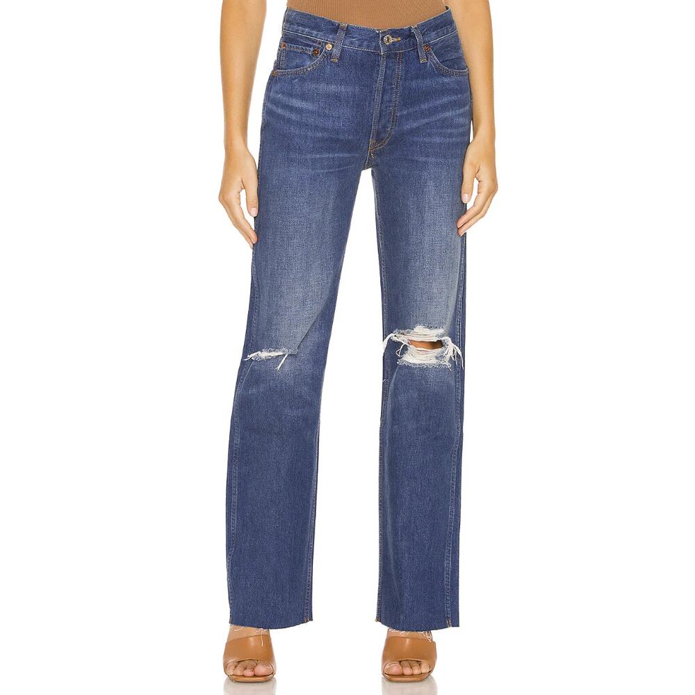 RE/DONE Originals 90s High Rise Loose Jeans in Destroyed‎ Broken Blue size 25